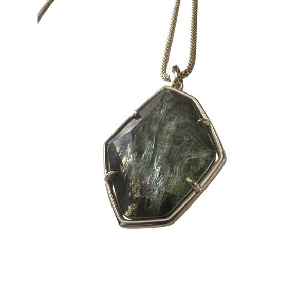 Kendra Scott Kalani Gold Pendant Necklace Adjustable Sage Mica 32” At Longest